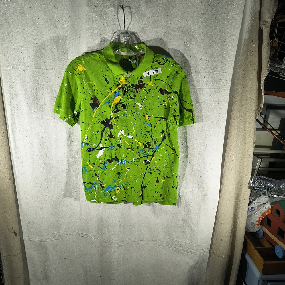 Timothy Designs Kids XL Neon Green Polo Shirt W/Unique Street Wear Art Design